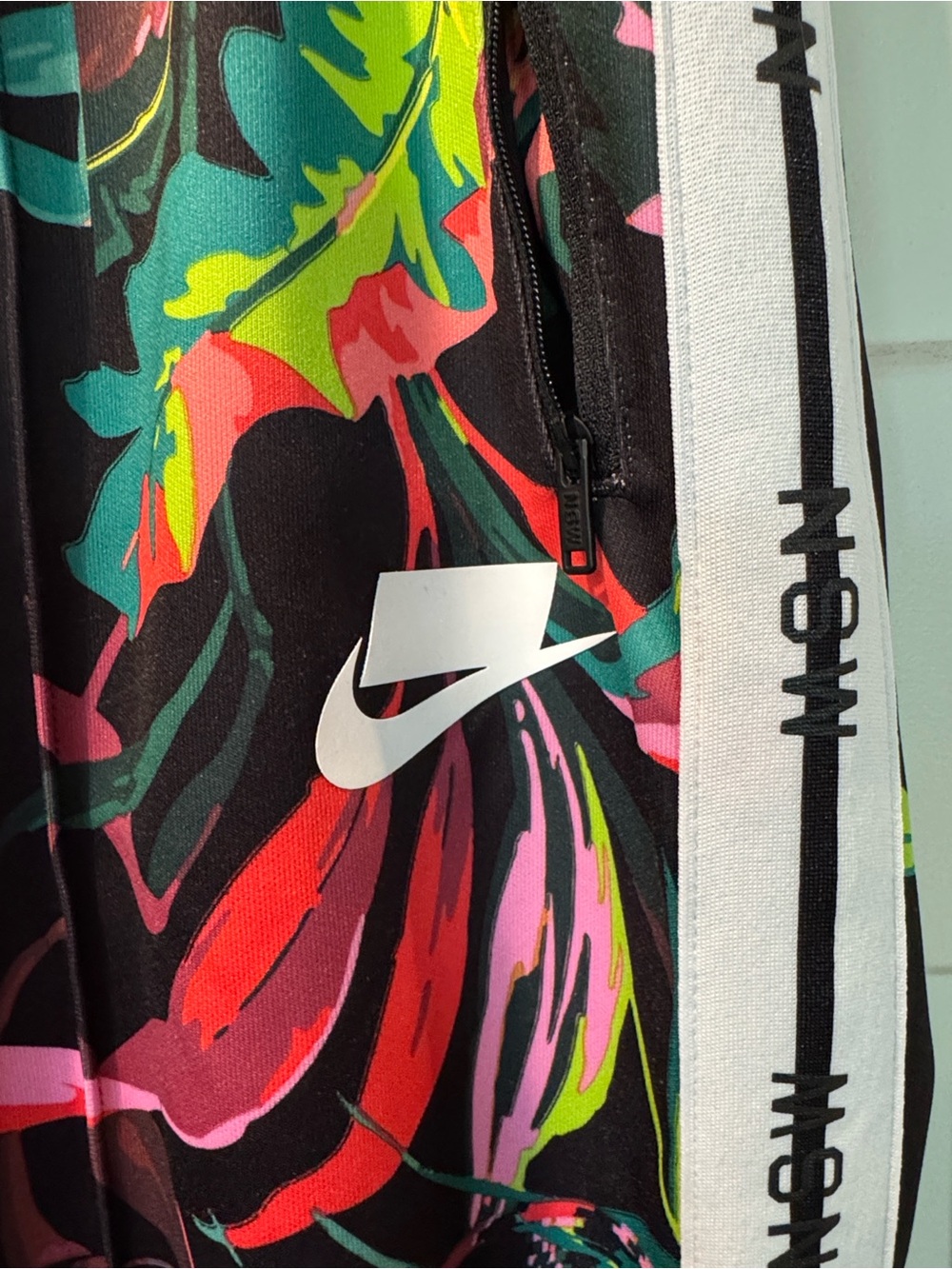 Nike Black Tropical Floral Track Pants with Neon Accents - Picture 9 of 10